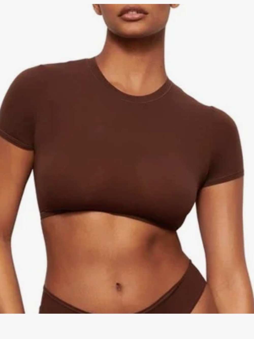 SKIMS Brown Super Cropped Tee — Short Sleeve Crew